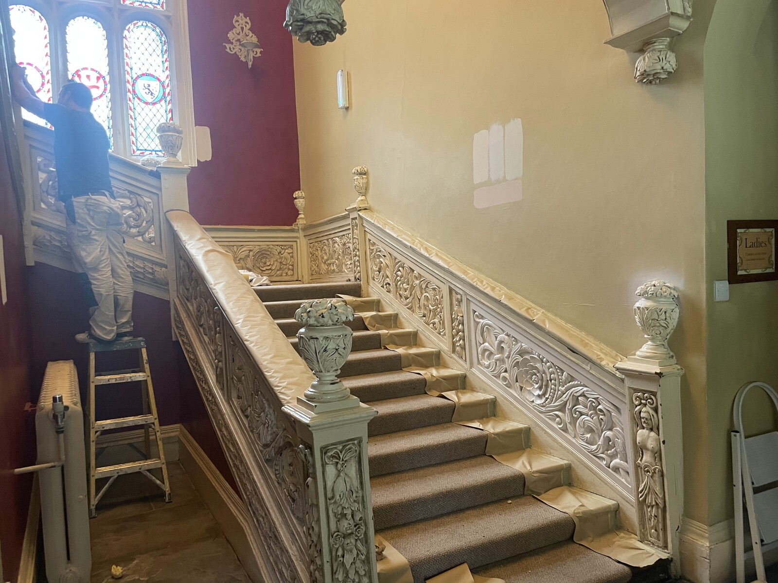 Paul working on a protected staircase during redecoration